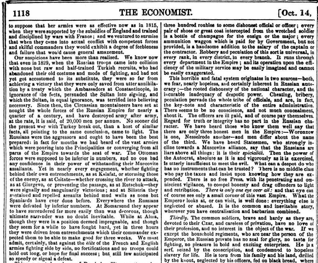 The Economist's article in 1854 on the Crimean War could be written today with zero changes 92 Econ 2