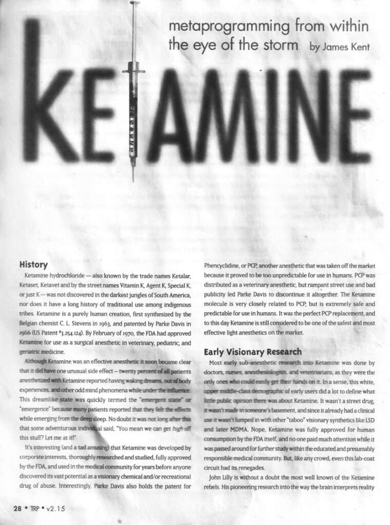 Ketamine: Metaprogramming from within the Eye of the Storm, plus 4 back issues of the Resonance Project on PDF | TRP 1997 90 TRP 2.15 K1
