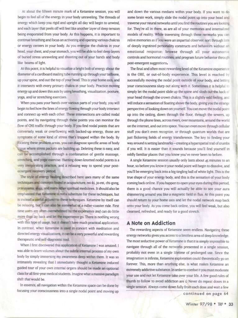 Ketamine: Metaprogramming from within the Eye of the Storm, plus 4 back issues of the Resonance Project on PDF | TRP 1997 95 TRP 2.15 K6
