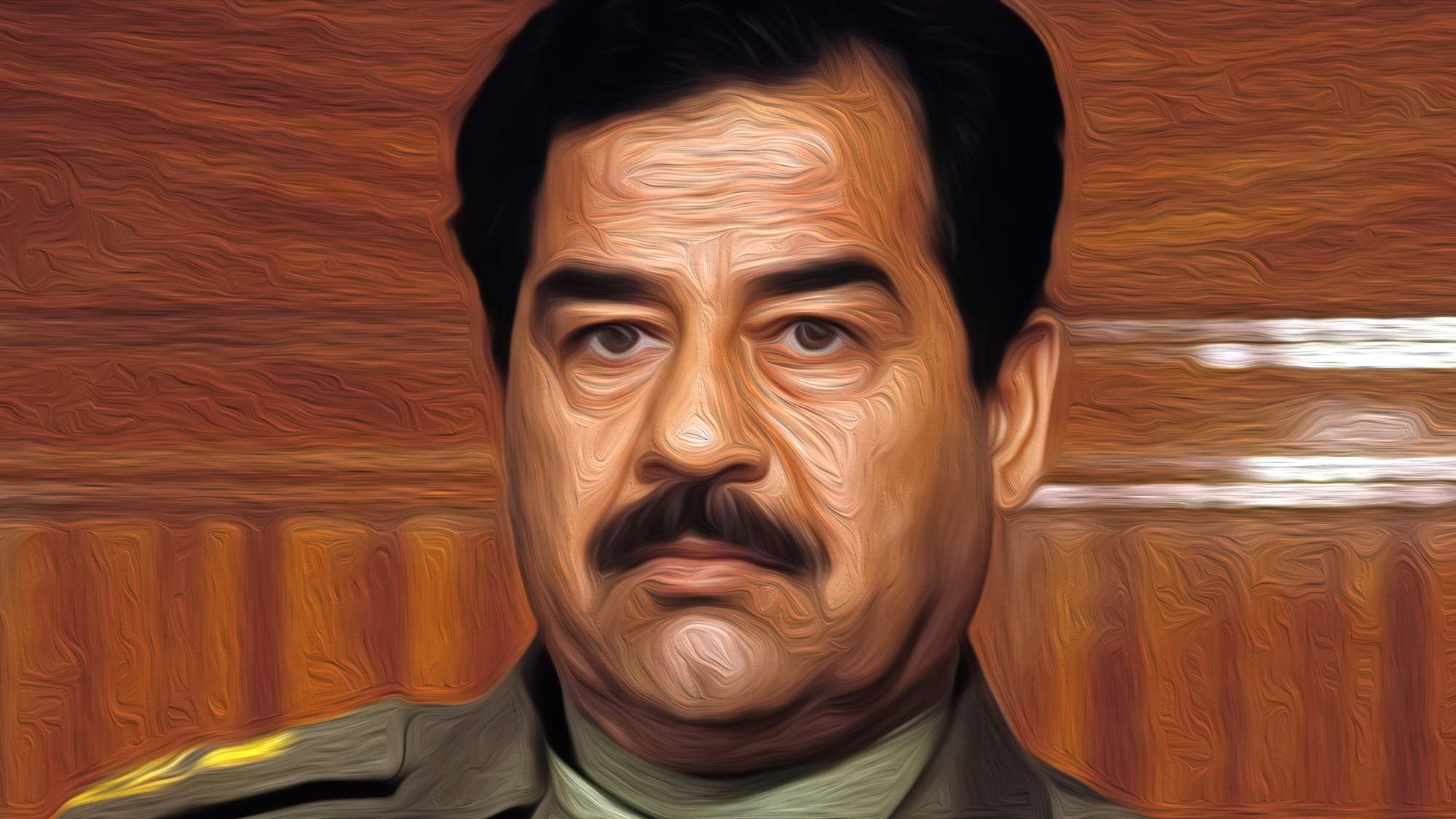 Don Rumsfeld says U.S. intervention in Iraq is "exact opposite" of Vietnam 87 Saddam Hussein topaz upscale 4x face