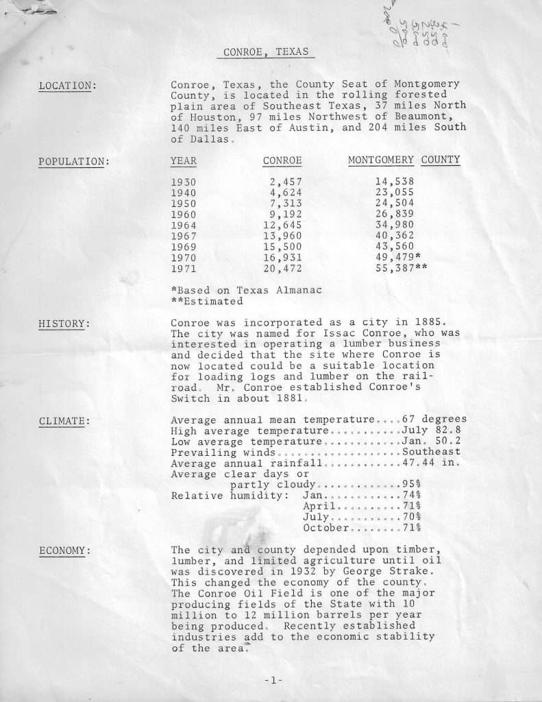 1971 Conroe Survey 1